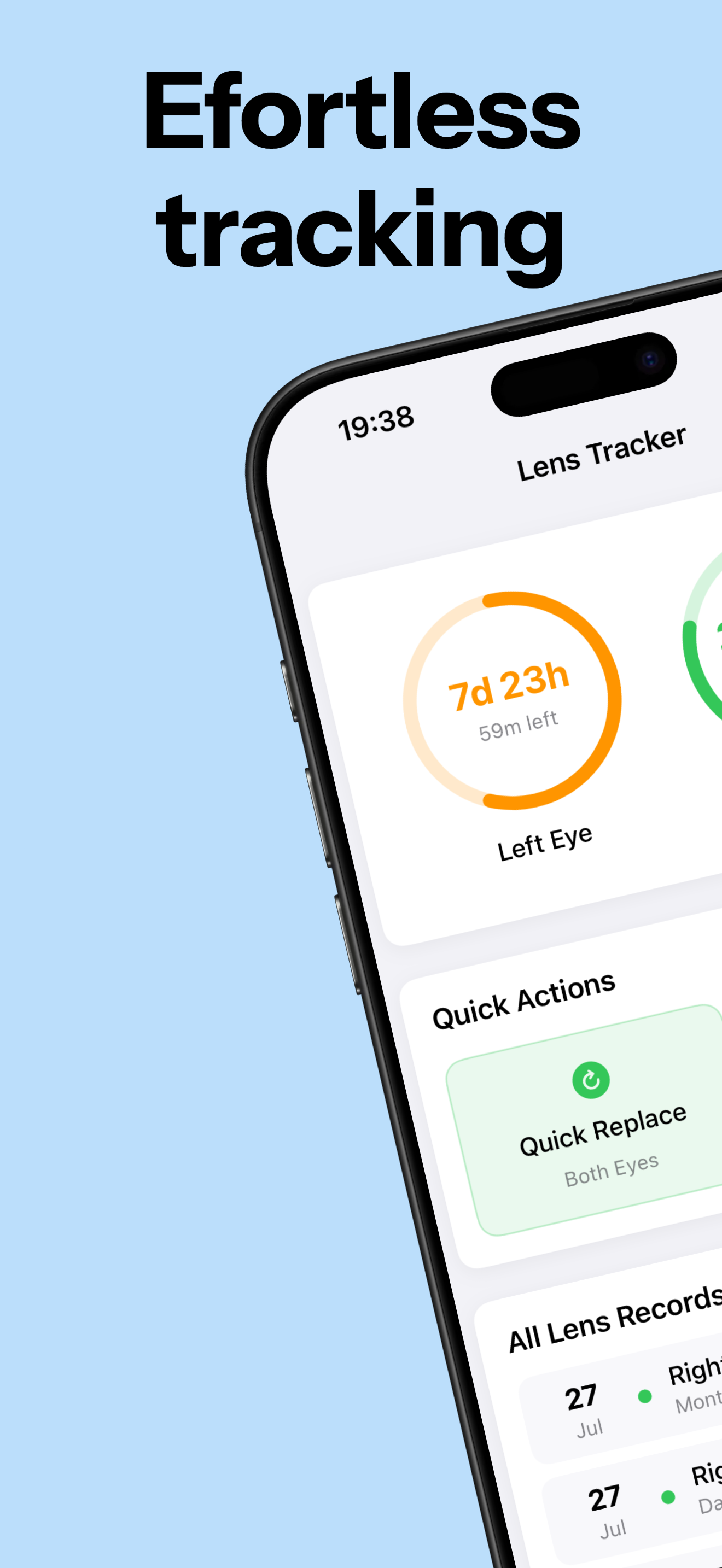 Lens Tracker app home screen